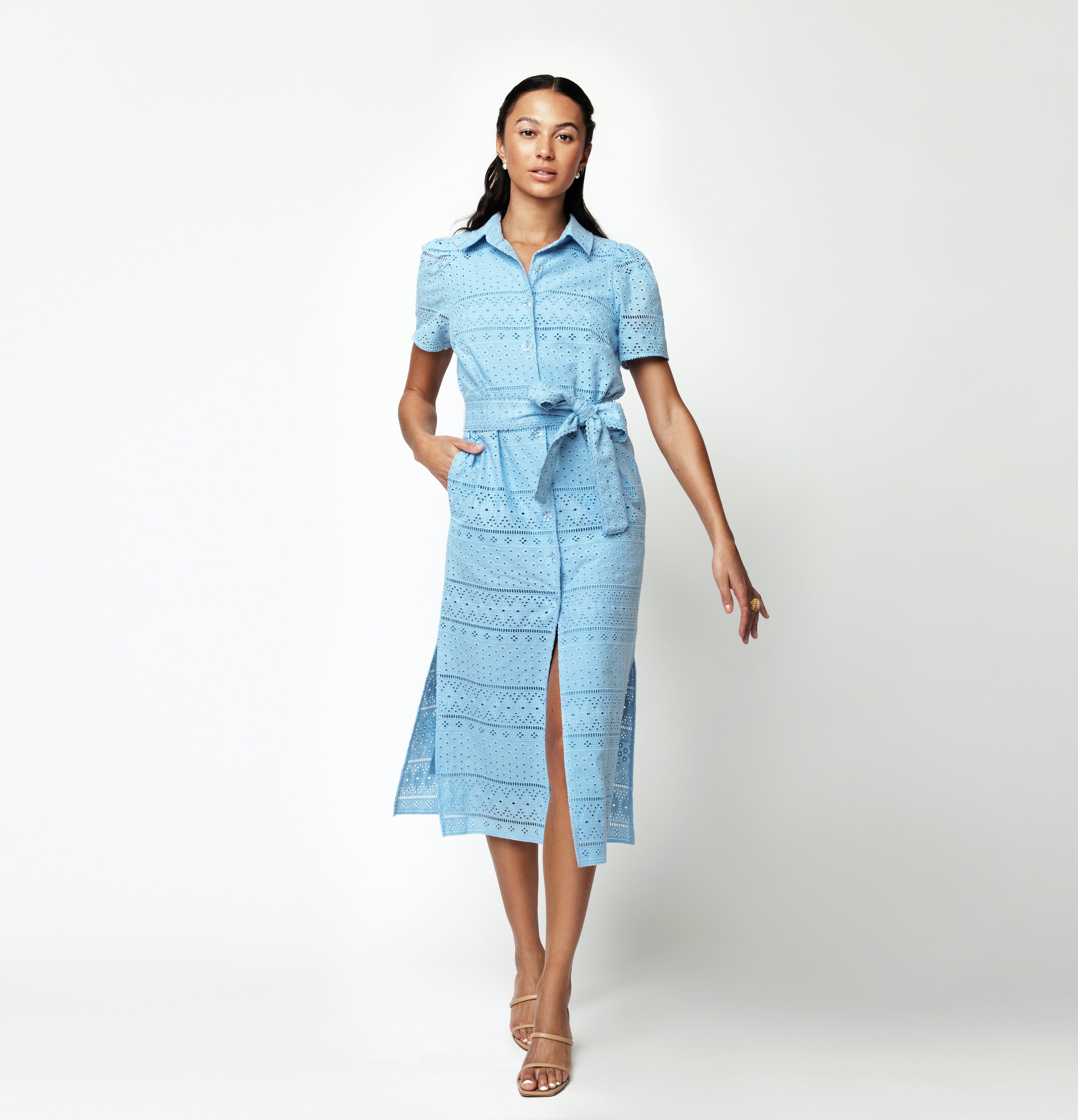 Blue Stripe Drop Waist Shirtdress